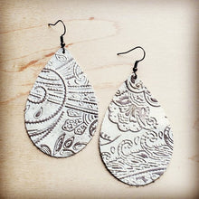 Load image into Gallery viewer, Leather Teardrop Earring in Oyster Paisley
