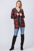 Load image into Gallery viewer, Plaid Checker Print Cardigan with Hoodie
