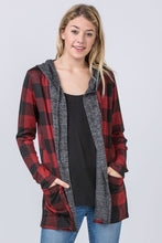 Load image into Gallery viewer, Plaid Checker Print Cardigan with Hoodie
