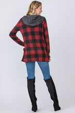 Load image into Gallery viewer, Plaid Checker Print Cardigan with Hoodie
