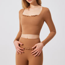 Load image into Gallery viewer, Autumn Winter Nude Feel Lace Yoga Clothes Long Sleeve Semi Fixed Cup Running Slim Sports Bra Breathable Workout Clothes Top
