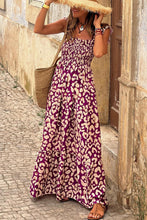 Load image into Gallery viewer, Rose Leopard Ruffle Straps Smocked High Waist Long Dress
