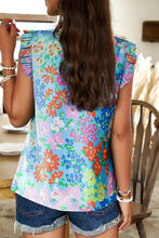 Load image into Gallery viewer, Ruffled Printed Mock Neck Cap Sleeve Blouse
