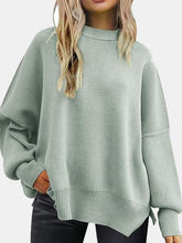 Load image into Gallery viewer, 13 Colors - Round Neck Drop Shoulder Slit Sweater Ti Amo I love you
