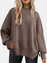 Load image into Gallery viewer, 13 Colors - Round Neck Drop Shoulder Slit Sweater Ti Amo I love you
