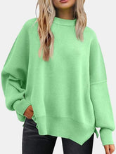 Load image into Gallery viewer, 13 Colors - Round Neck Drop Shoulder Slit Sweater Ti Amo I love you
