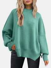 Load image into Gallery viewer, 13 Colors - Round Neck Drop Shoulder Slit Sweater Ti Amo I love you
