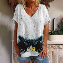 Load image into Gallery viewer, 13 Styles - Women&#39;s T Shirt Whimsical Cat Graphic V-Neck Short Sleeve Tees Ti Amo I love you
