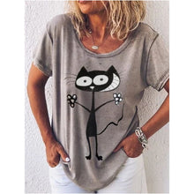 Load image into Gallery viewer, 13 Styles - Women&#39;s T Shirt Whimsical Cat Graphic V-Neck Short Sleeve Tees Ti Amo I love you
