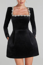 Load image into Gallery viewer, Womens Elegant Square Collar Diamond Inlaid Short Velvet Dress
