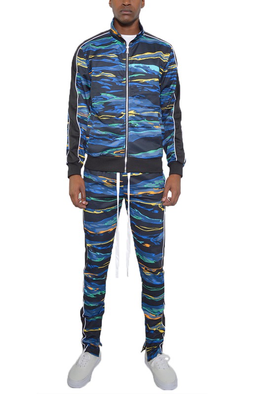 Mens Print Full Zip Track Suit Set