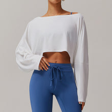 Load image into Gallery viewer, Womens Sollinarry Fitness Sports Long-Sleeved Top off Shoulder Batwing Sleeve Outer Wear Casual Long Sleeves Yoga Blouse
