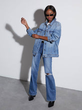 Load image into Gallery viewer, Button Up Collared Neck Denim Jacket
