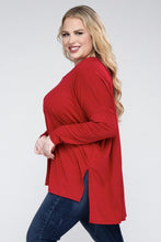 Load image into Gallery viewer, Plus Dolman Sleeve V-Neck Side Slit Hi-Low Hem Top
