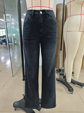 Load image into Gallery viewer, Women Micro Elastic Black Straight Denim Trousers
