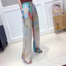Load image into Gallery viewer, Women Clothing High Waist Lace up Abstract Watercolor Printing Loose Casual Wide Leg Pants Straight
