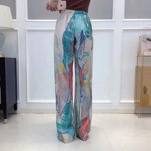 Load image into Gallery viewer, Women Clothing High Waist Lace up Abstract Watercolor Printing Loose Casual Wide Leg Pants Straight
