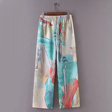 Load image into Gallery viewer, Women Clothing High Waist Lace up Abstract Watercolor Printing Loose Casual Wide Leg Pants Straight
