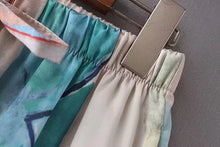 Load image into Gallery viewer, Women Clothing High Waist Lace up Abstract Watercolor Printing Loose Casual Wide Leg Pants Straight

