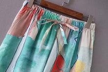 Load image into Gallery viewer, Women Clothing High Waist Lace up Abstract Watercolor Printing Loose Casual Wide Leg Pants Straight
