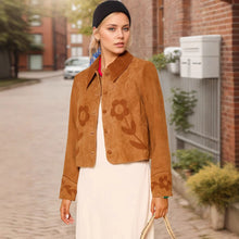 Load image into Gallery viewer, Elegant Retro Suede Floral Embellished Collared Short Coat
