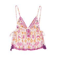 Load image into Gallery viewer, Women Clothing V neck Brace Sequin Embroidery Decorative Camisole Linen Vest Top
