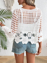Load image into Gallery viewer, Women Check Patterned Openwork Knitted Loose Fitting Short Summer Beach Blouse
