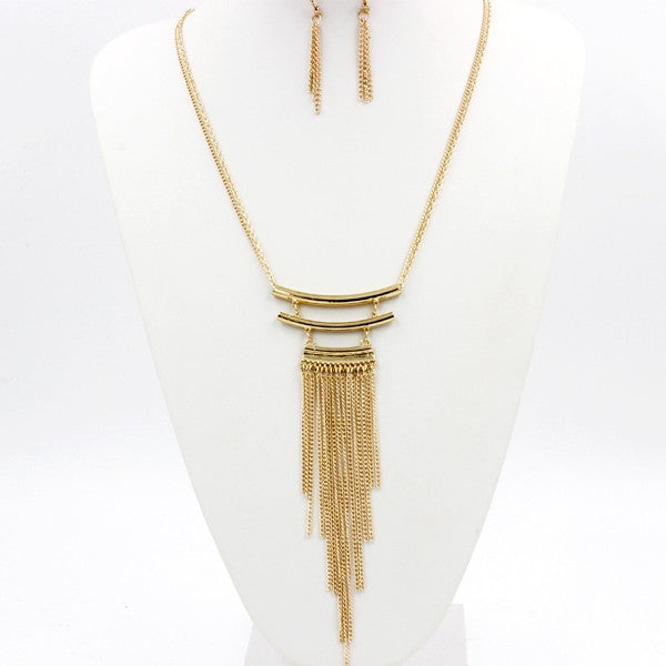 METAL TASSEL DROP NECKLACE