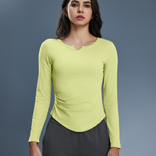 Load image into Gallery viewer, Womens Autumn Sports Top V neck Elastic Slim Fit Slimming Yoga Clothes with Chest Pad Workout Long Sleeve T shirt
