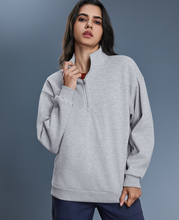 Load image into Gallery viewer, Womens Autumn Winter Half Zipper Fleece Lined Thickening Stand Collar Sweater Casual Loose All Matching Warm Top
