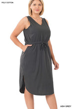 Load image into Gallery viewer, Plus Poly Cotton Drawstring Waist Curved Hem Dress
