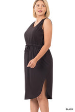 Load image into Gallery viewer, Plus Poly Cotton Drawstring Waist Curved Hem Dress
