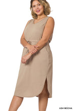 Load image into Gallery viewer, Plus Poly Cotton Drawstring Waist Curved Hem Dress
