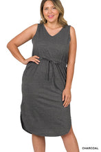 Load image into Gallery viewer, Plus Poly Cotton Drawstring Waist Curved Hem Dress
