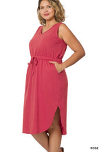 Load image into Gallery viewer, Plus Poly Cotton Drawstring Waist Curved Hem Dress
