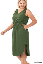 Load image into Gallery viewer, Plus Poly Cotton Drawstring Waist Curved Hem Dress
