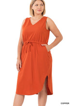 Load image into Gallery viewer, Plus Poly Cotton Drawstring Waist Curved Hem Dress
