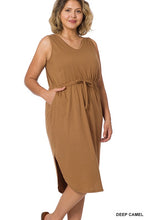 Load image into Gallery viewer, Plus Poly Cotton Drawstring Waist Curved Hem Dress
