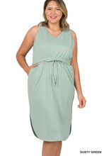 Load image into Gallery viewer, Plus Poly Cotton Drawstring Waist Curved Hem Dress
