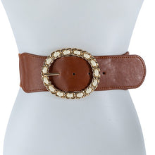 Load image into Gallery viewer, Gold Circle Buckle Elastic Band Belt

