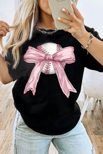 Load image into Gallery viewer, Black Baseball Bow Knot Print Round Neck T Shirt
