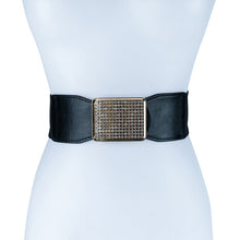 Load image into Gallery viewer, Rectangle Rhinestone Smocked Leather Belt
