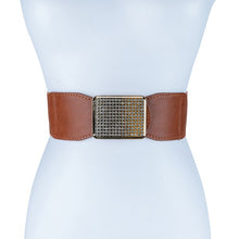 Load image into Gallery viewer, Rectangle Rhinestone Smocked Leather Belt
