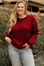 Load image into Gallery viewer, Plus Size Exposed Seam Waffle-Knit High-Low Sweatshirt
