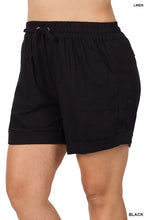 Load image into Gallery viewer, Plus Linen Drawstring-Waist Shorts with Pockets
