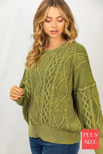 Load image into Gallery viewer, Plus Size Long Sleeve Mineral Washed Cable Sweater
