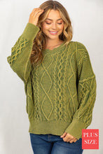 Load image into Gallery viewer, Plus Size Long Sleeve Mineral Washed Cable Sweater

