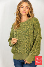 Load image into Gallery viewer, Plus Size Long Sleeve Mineral Washed Cable Sweater
