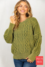 Load image into Gallery viewer, Plus Size Long Sleeve Mineral Washed Cable Sweater
