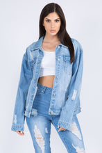 Load image into Gallery viewer, American Bazi Full Size Painted Back Distressed Denim Jacket
